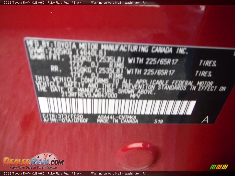 2018 Toyota RAV4 XLE AWD Ruby Flare Pearl / Black Photo #35