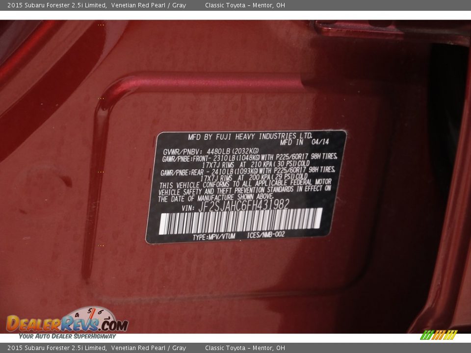 2015 Subaru Forester 2.5i Limited Venetian Red Pearl / Gray Photo #23