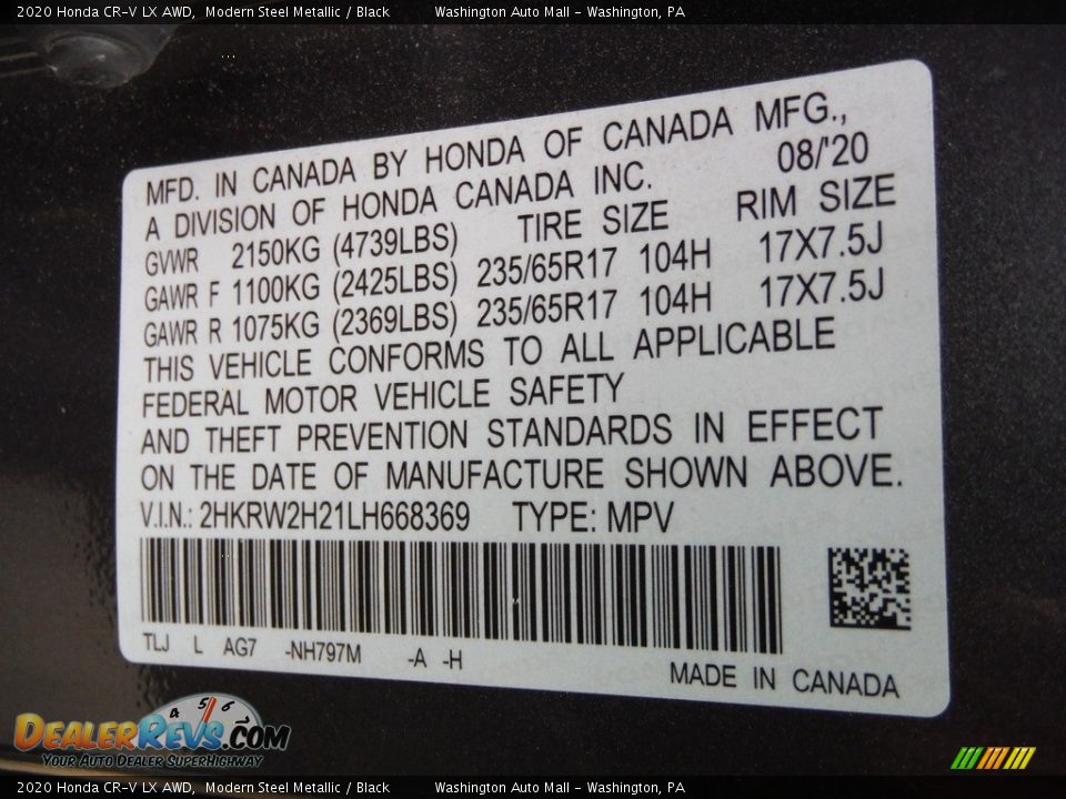 2020 Honda CR-V LX AWD Modern Steel Metallic / Black Photo #31