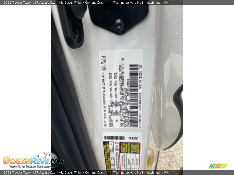 2022 Toyota Tacoma SR Access Cab 4x4 Super White / Cement Gray Photo #22