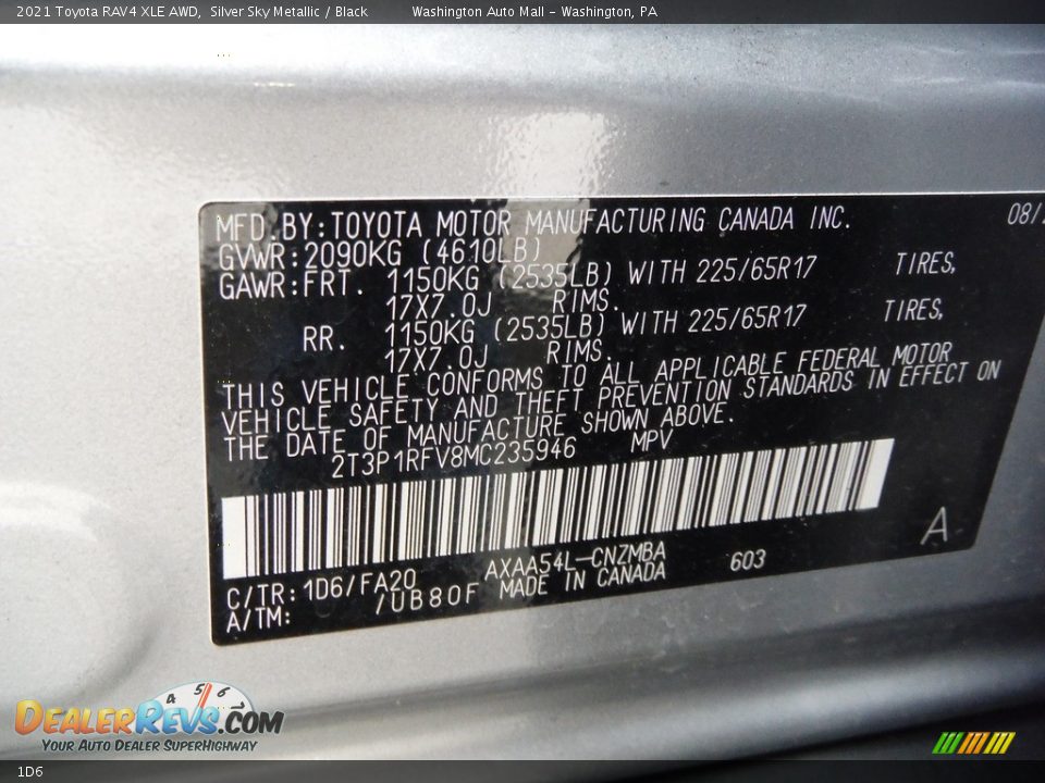 Toyota Color Code 1D6 Silver Sky Metallic