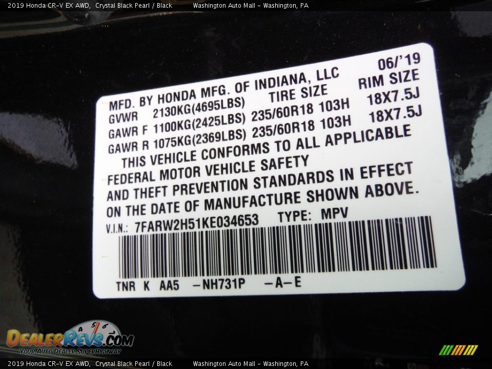 2019 Honda CR-V EX AWD Crystal Black Pearl / Black Photo #34