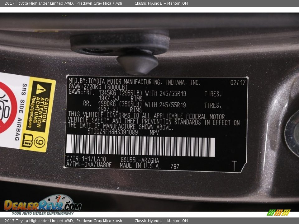 2017 Toyota Highlander Limited AWD Predawn Gray Mica / Ash Photo #23