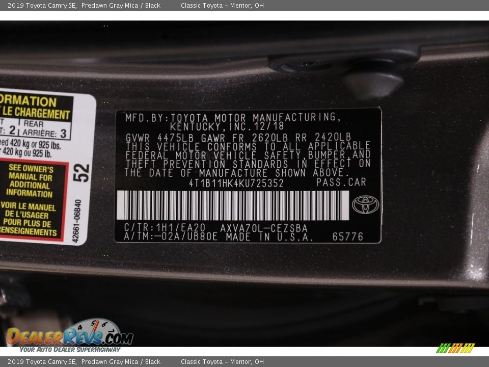 2019 Toyota Camry SE Predawn Gray Mica / Black Photo #19