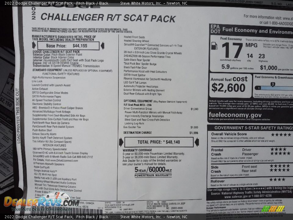2022 Dodge Challenger R/T Scat Pack Pitch Black / Black Photo #26