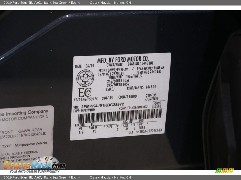 2019 Ford Edge SEL AWD Baltic Sea Green / Ebony Photo #23