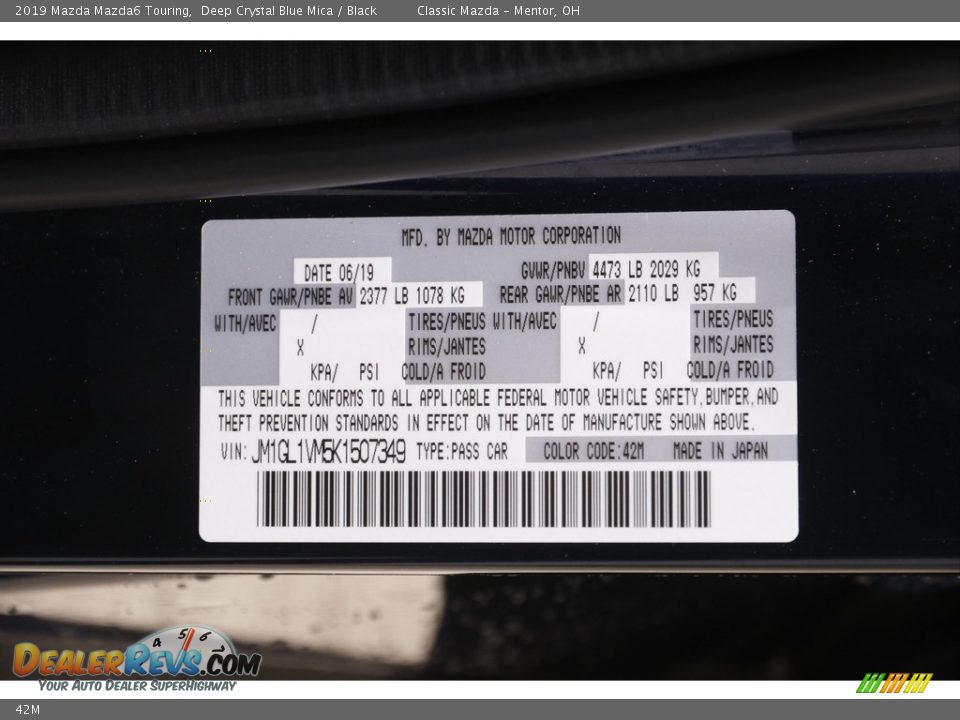 Mazda Color Code 42M Deep Crystal Blue Mica