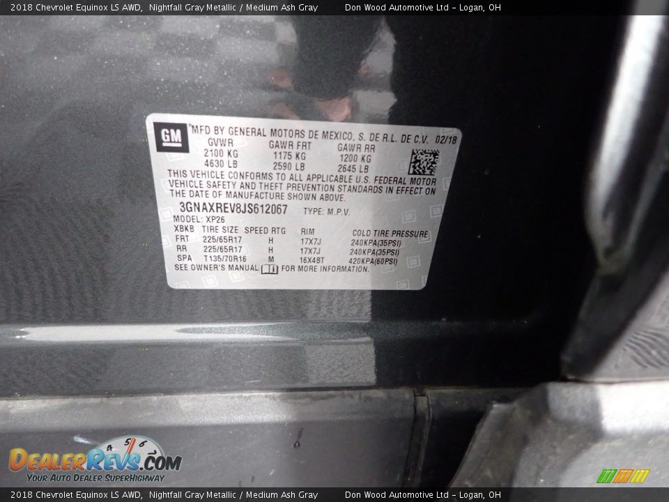 2018 Chevrolet Equinox LS AWD Nightfall Gray Metallic / Medium Ash Gray Photo #34