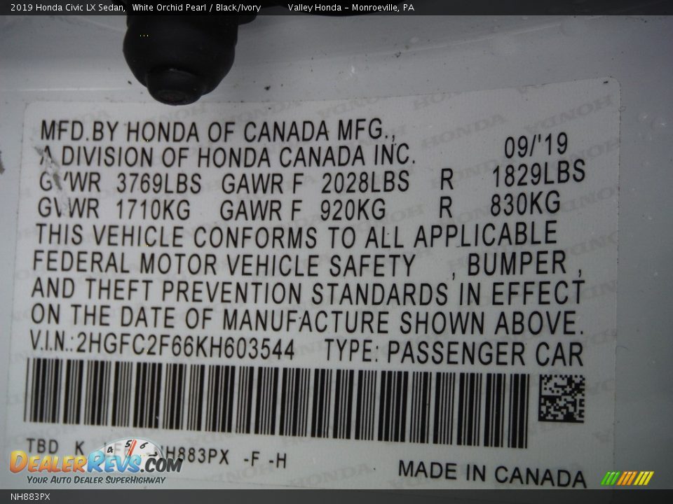 Honda Color Code NH883PX White Orchid Pearl
