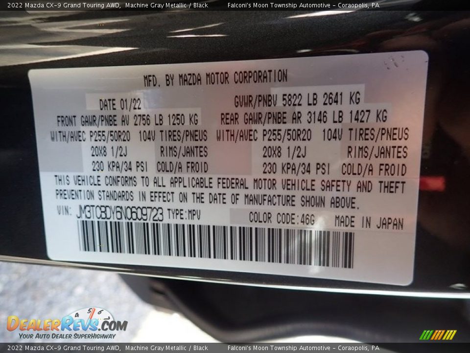 2022 Mazda CX-9 Grand Touring AWD Machine Gray Metallic / Black Photo #18