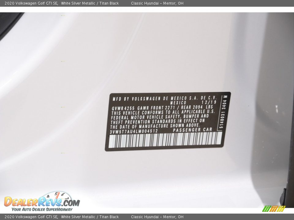 2020 Volkswagen Golf GTI SE White Silver Metallic / Titan Black Photo #21
