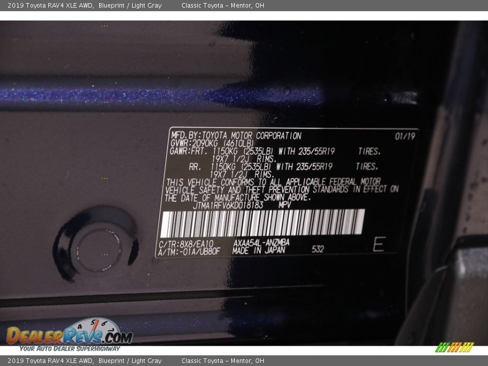 2019 Toyota RAV4 XLE AWD Blueprint / Light Gray Photo #19