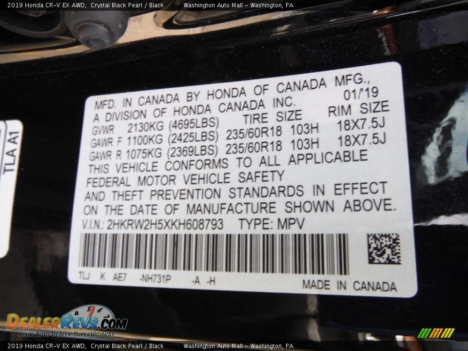 2019 Honda CR-V EX AWD Crystal Black Pearl / Black Photo #29
