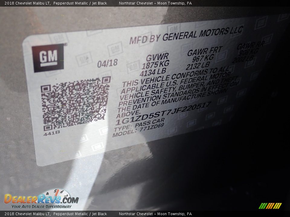 2018 Chevrolet Malibu LT Pepperdust Metallic / Jet Black Photo #28