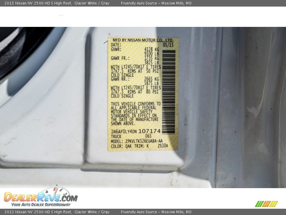 2013 Nissan NV 2500 HD S High Roof Glacier White / Gray Photo #31