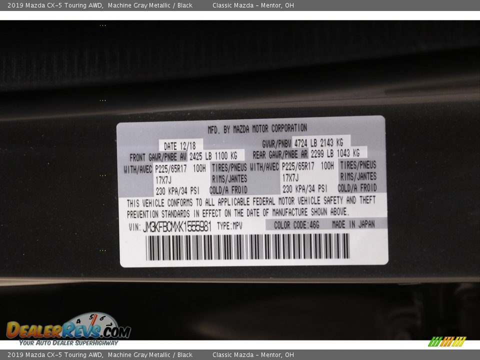 2019 Mazda CX-5 Touring AWD Machine Gray Metallic / Black Photo #21