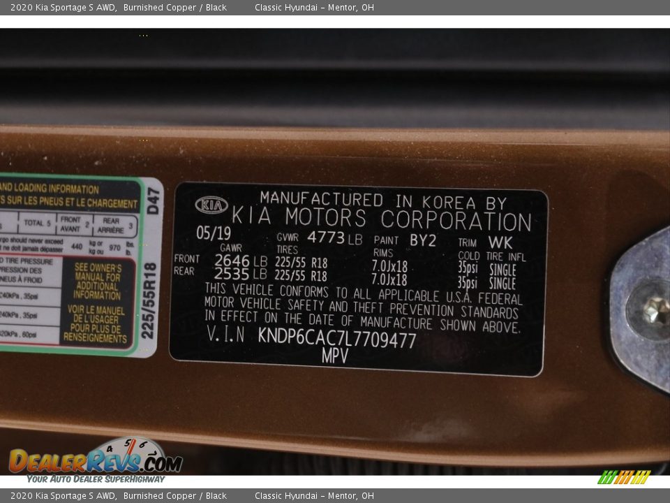 2020 Kia Sportage S AWD Burnished Copper / Black Photo #20