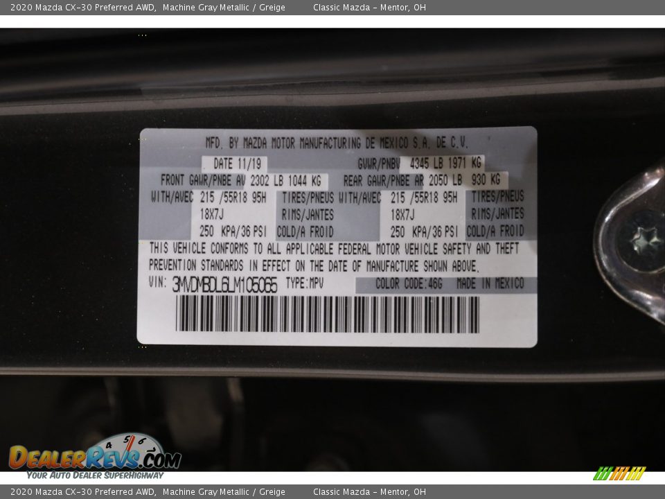 2020 Mazda CX-30 Preferred AWD Machine Gray Metallic / Greige Photo #20