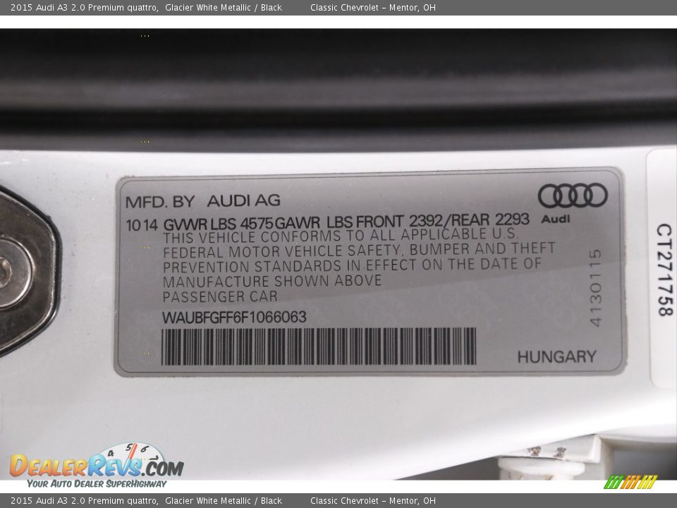 2015 Audi A3 2.0 Premium quattro Glacier White Metallic / Black Photo #19