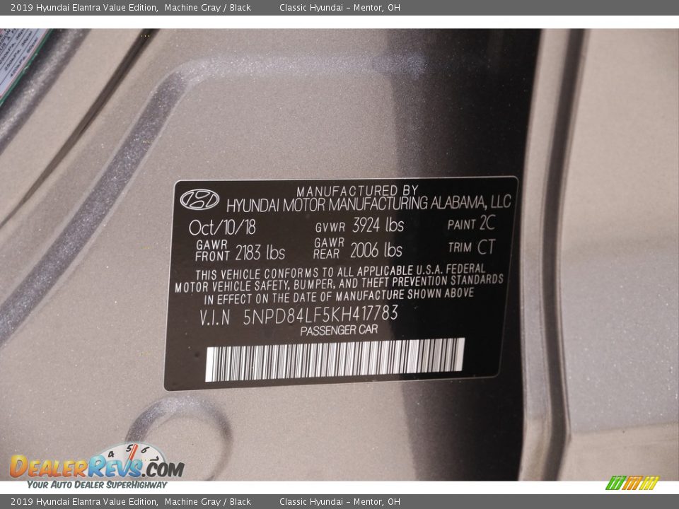 2019 Hyundai Elantra Value Edition Machine Gray / Black Photo #18