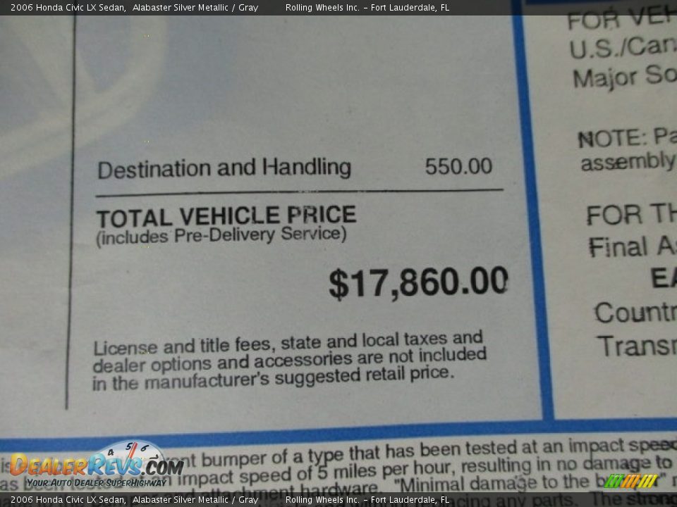 2006 Honda Civic LX Sedan Alabaster Silver Metallic / Gray Photo #28