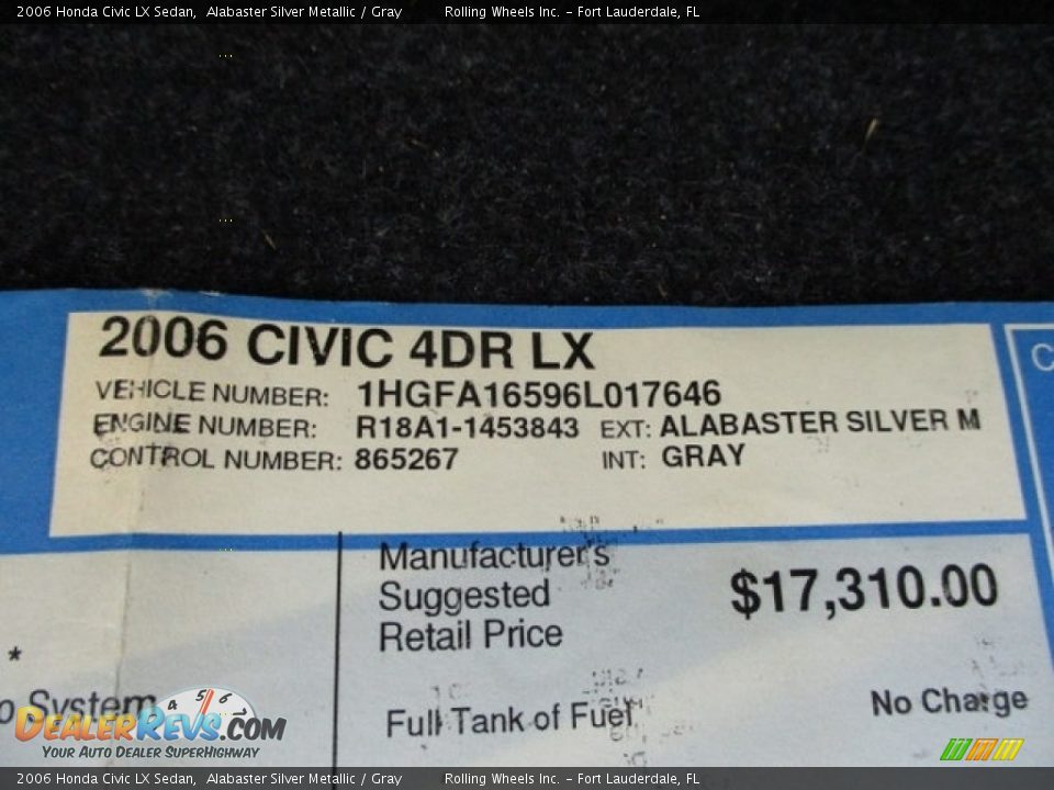 2006 Honda Civic LX Sedan Alabaster Silver Metallic / Gray Photo #29