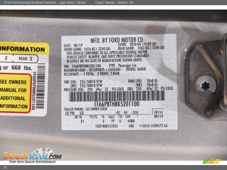 Ford Color Code UX Ingot Silver