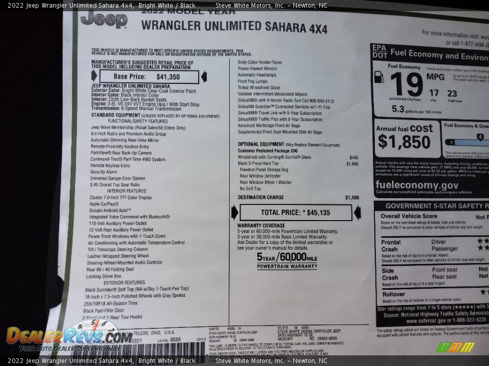 2022 Jeep Wrangler Unlimited Sahara 4x4 Window Sticker Photo #29
