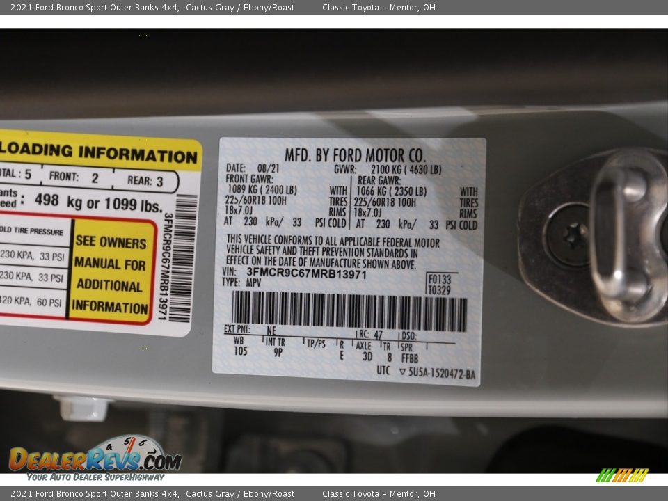 2021 Ford Bronco Sport Outer Banks 4x4 Cactus Gray / Ebony/Roast Photo #21