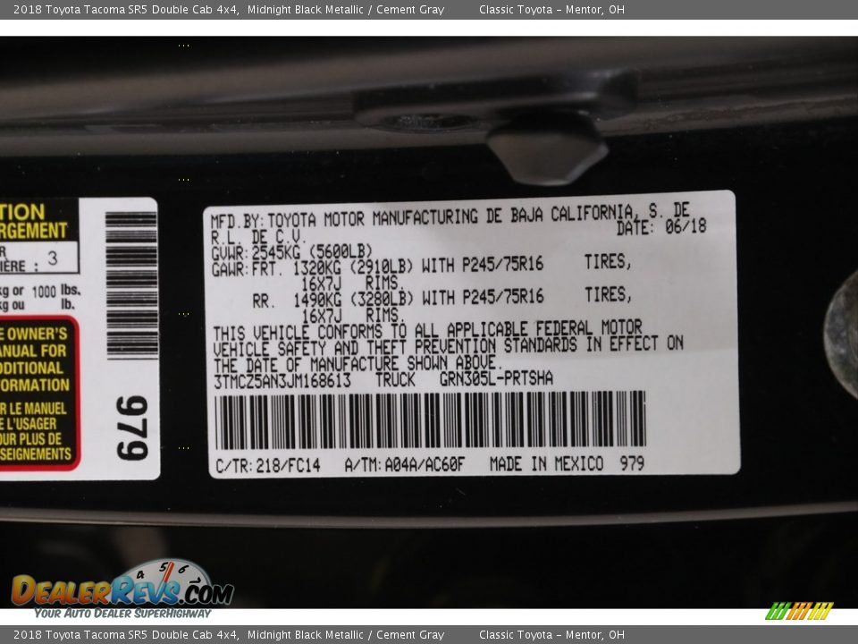 2018 Toyota Tacoma SR5 Double Cab 4x4 Midnight Black Metallic / Cement Gray Photo #20