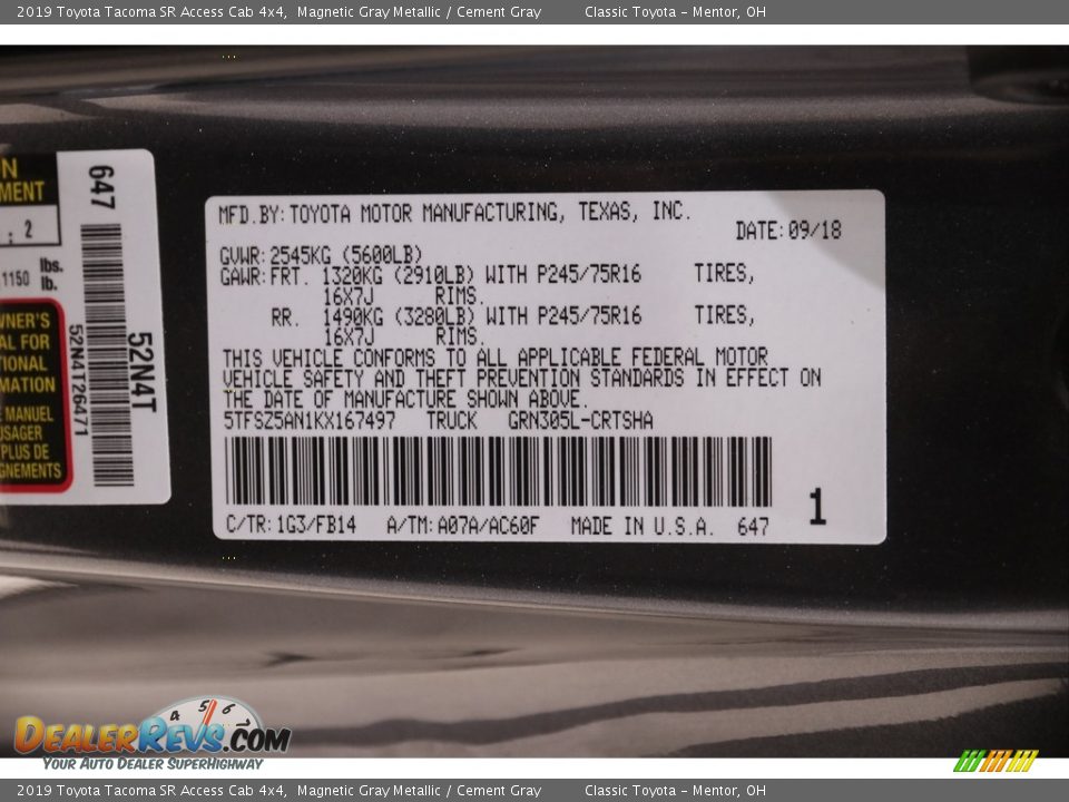 2019 Toyota Tacoma SR Access Cab 4x4 Magnetic Gray Metallic / Cement Gray Photo #20