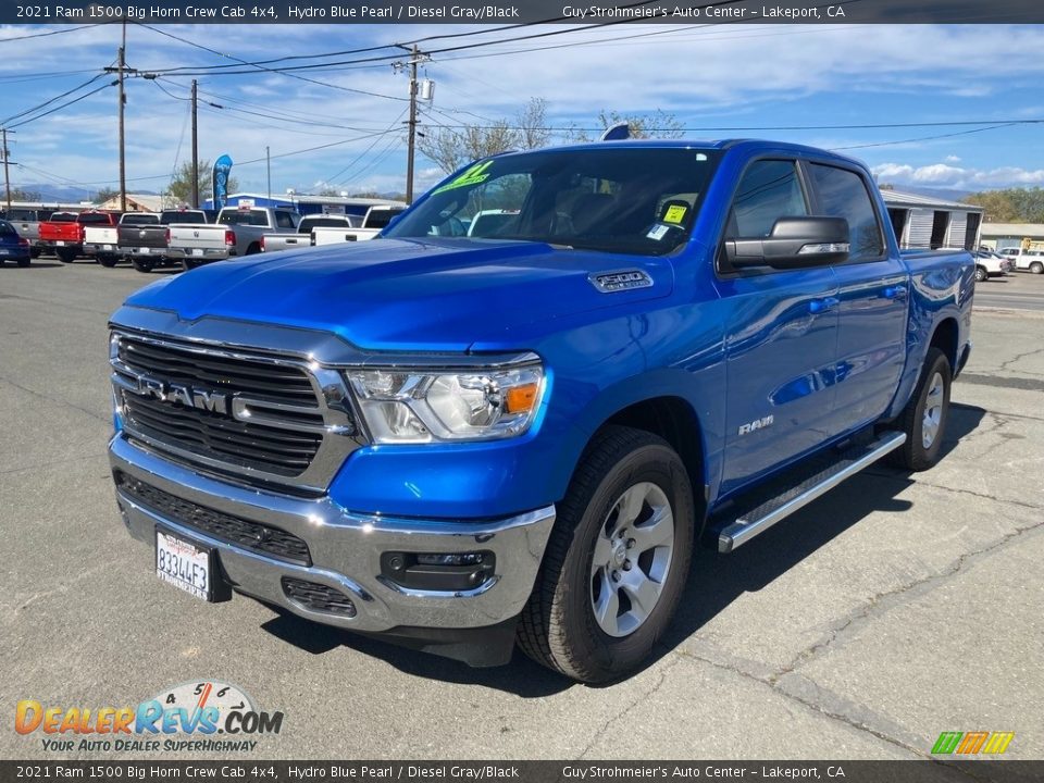 2021 Ram 1500 Big Horn Crew Cab 4x4 Hydro Blue Pearl / Diesel Gray/Black Photo #3