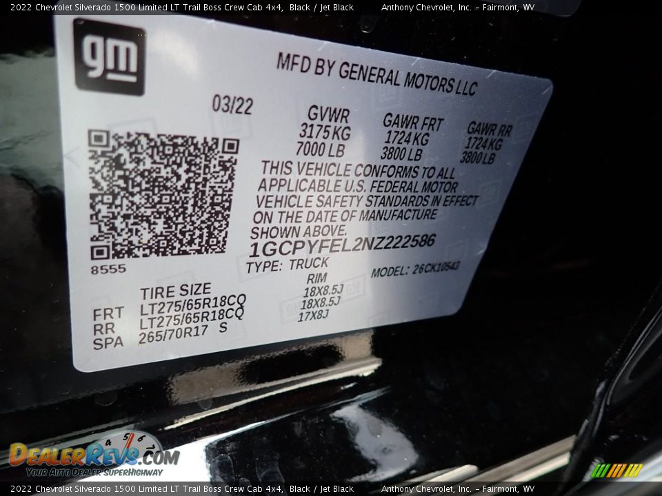 2022 Chevrolet Silverado 1500 Limited LT Trail Boss Crew Cab 4x4 Black / Jet Black Photo #15