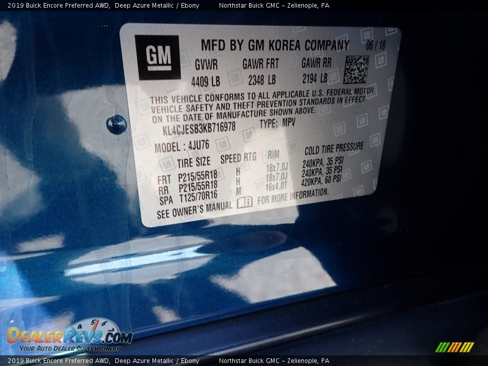 2019 Buick Encore Preferred AWD Deep Azure Metallic / Ebony Photo #15
