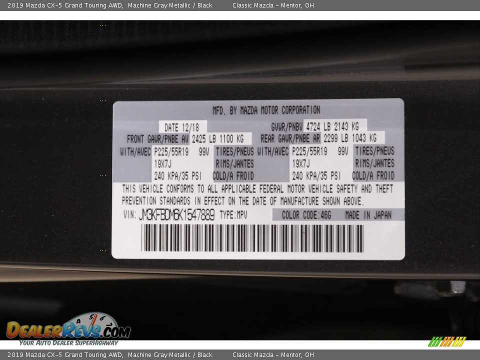 2019 Mazda CX-5 Grand Touring AWD Machine Gray Metallic / Black Photo #20