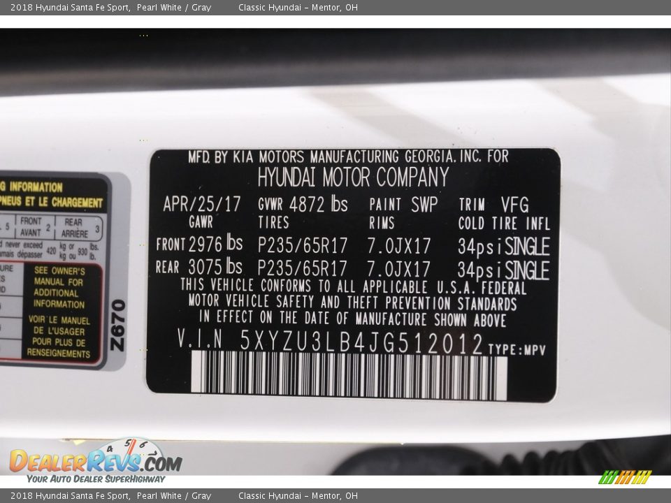 2018 Hyundai Santa Fe Sport Pearl White / Gray Photo #22