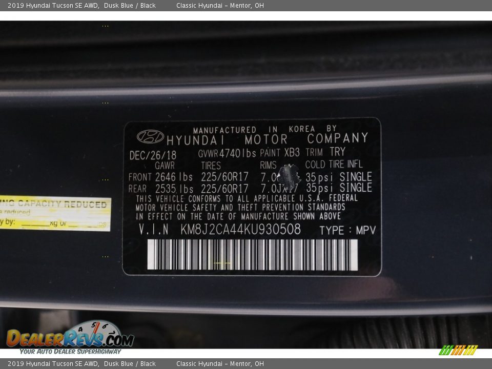 2019 Hyundai Tucson SE AWD Dusk Blue / Black Photo #19