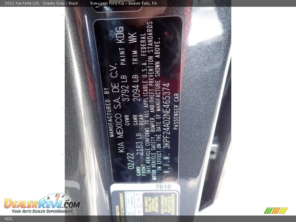 Kia Color Code KDG Gravity Gray