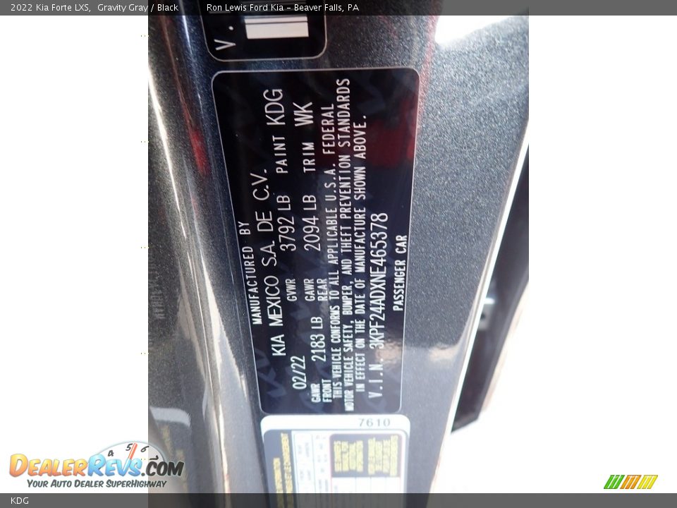 Kia Color Code KDG Gravity Gray