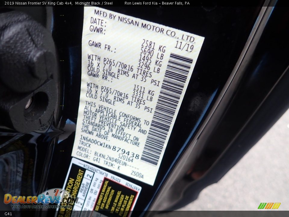 Nissan Color Code G41 Midnight Black