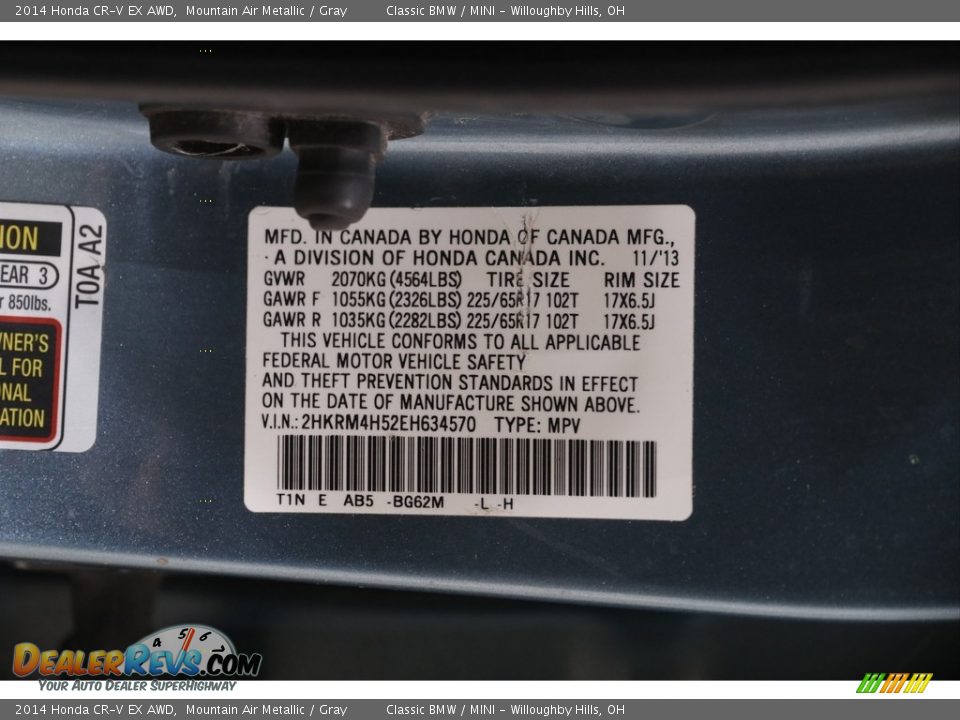 2014 Honda CR-V EX AWD Mountain Air Metallic / Gray Photo #19
