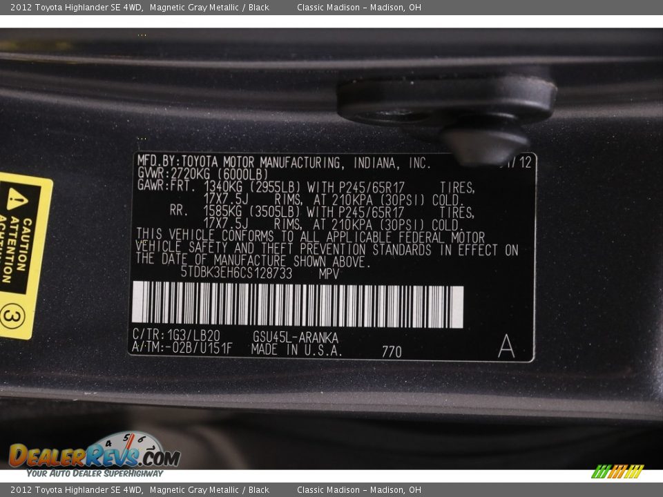 2012 Toyota Highlander SE 4WD Magnetic Gray Metallic / Black Photo #21