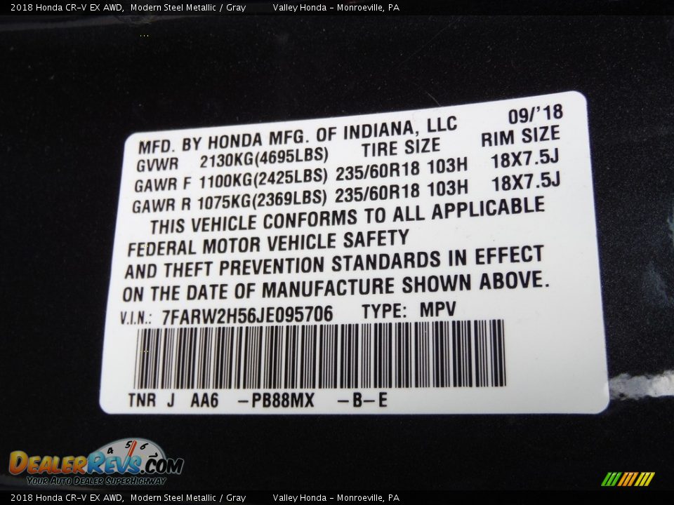 2018 Honda CR-V EX AWD Modern Steel Metallic / Gray Photo #27