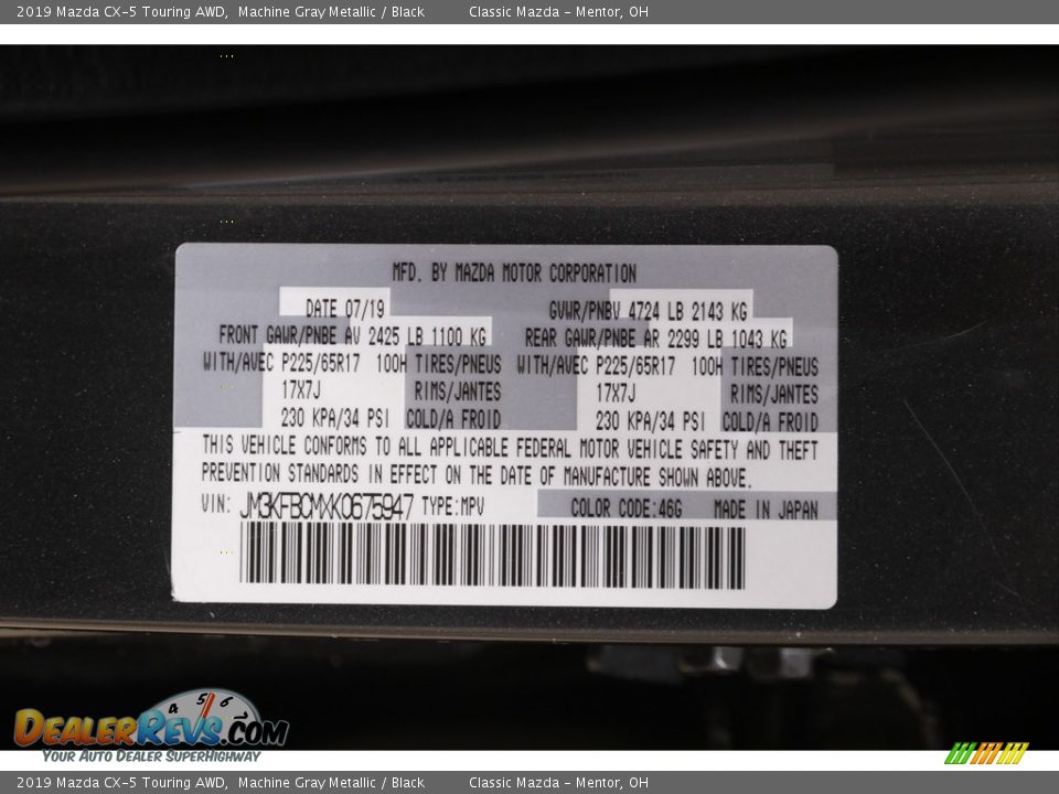 2019 Mazda CX-5 Touring AWD Machine Gray Metallic / Black Photo #21