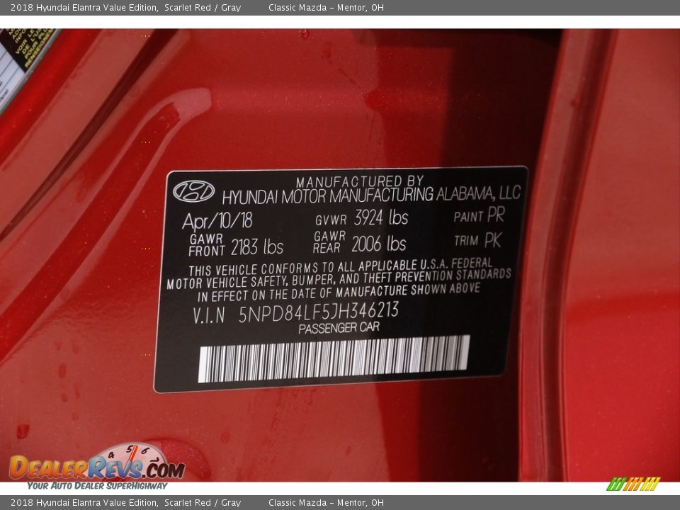 2018 Hyundai Elantra Value Edition Scarlet Red / Gray Photo #19
