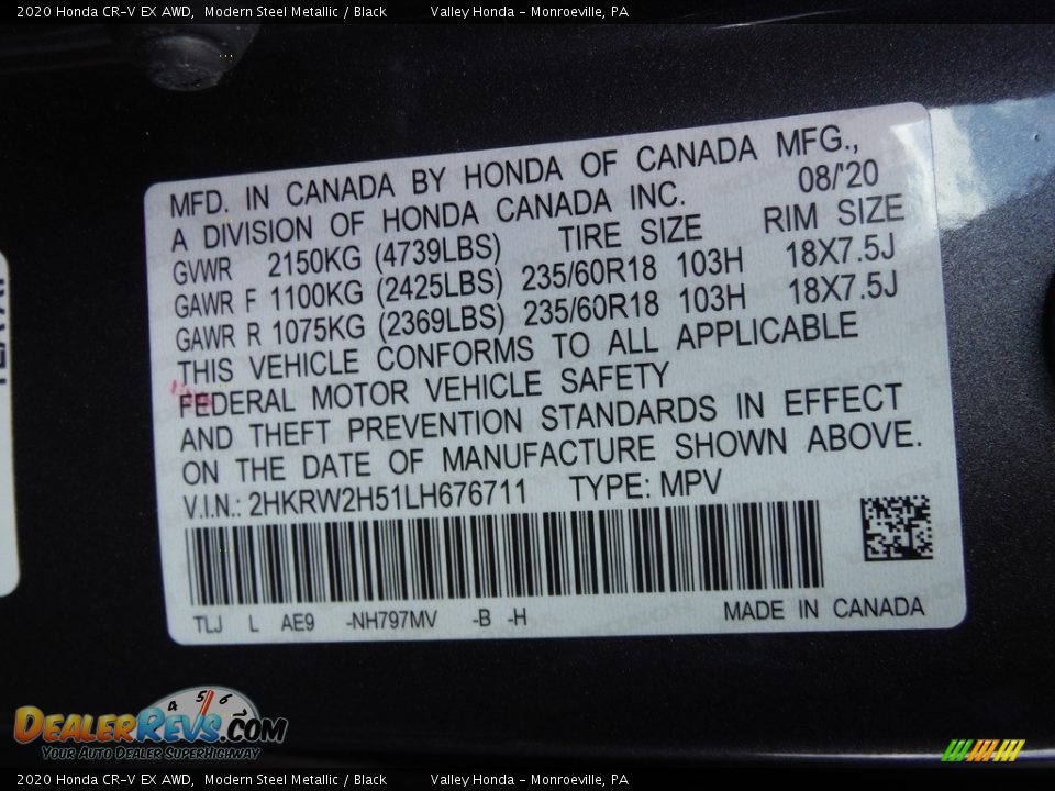2020 Honda CR-V EX AWD Modern Steel Metallic / Black Photo #31