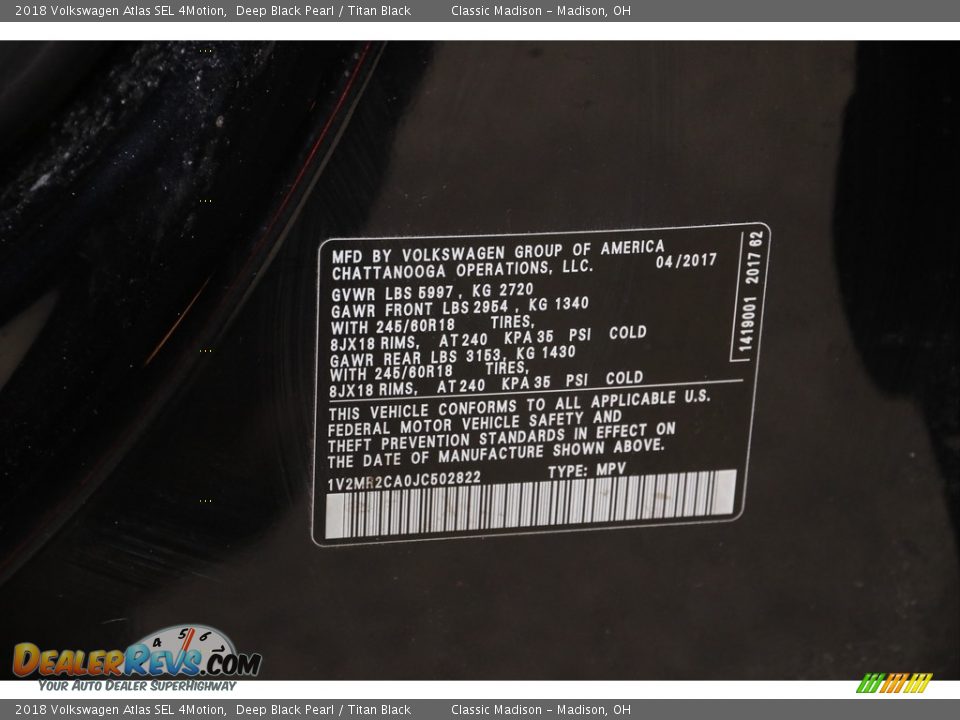 2018 Volkswagen Atlas SEL 4Motion Deep Black Pearl / Titan Black Photo #21