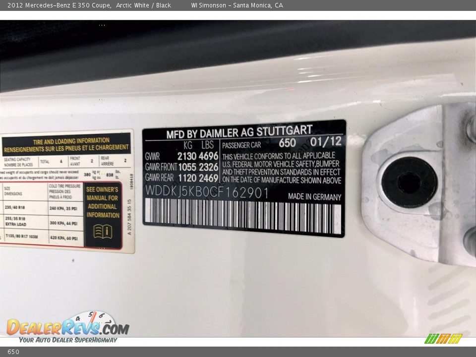 Mercedes-Benz Color Code 650 Arctic White