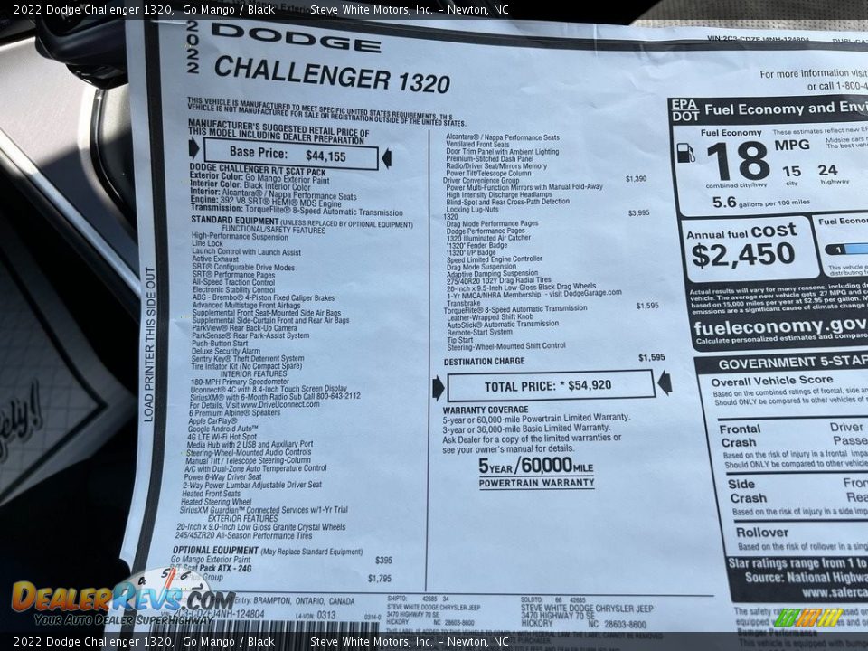 2022 Dodge Challenger 1320 Window Sticker Photo #27