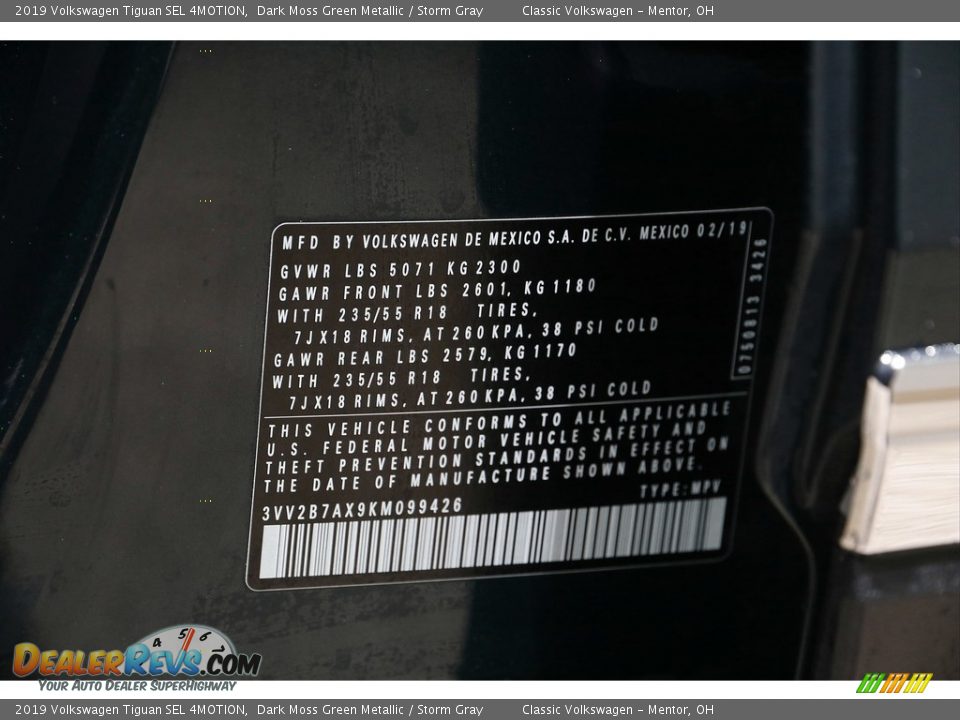 2019 Volkswagen Tiguan SEL 4MOTION Dark Moss Green Metallic / Storm Gray Photo #20
